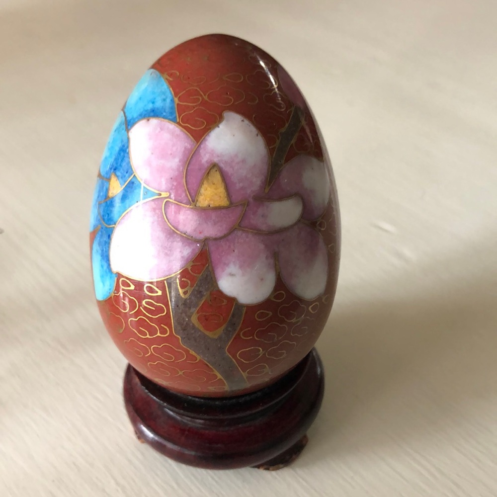 Vintage brass/cloisonné egg with stand